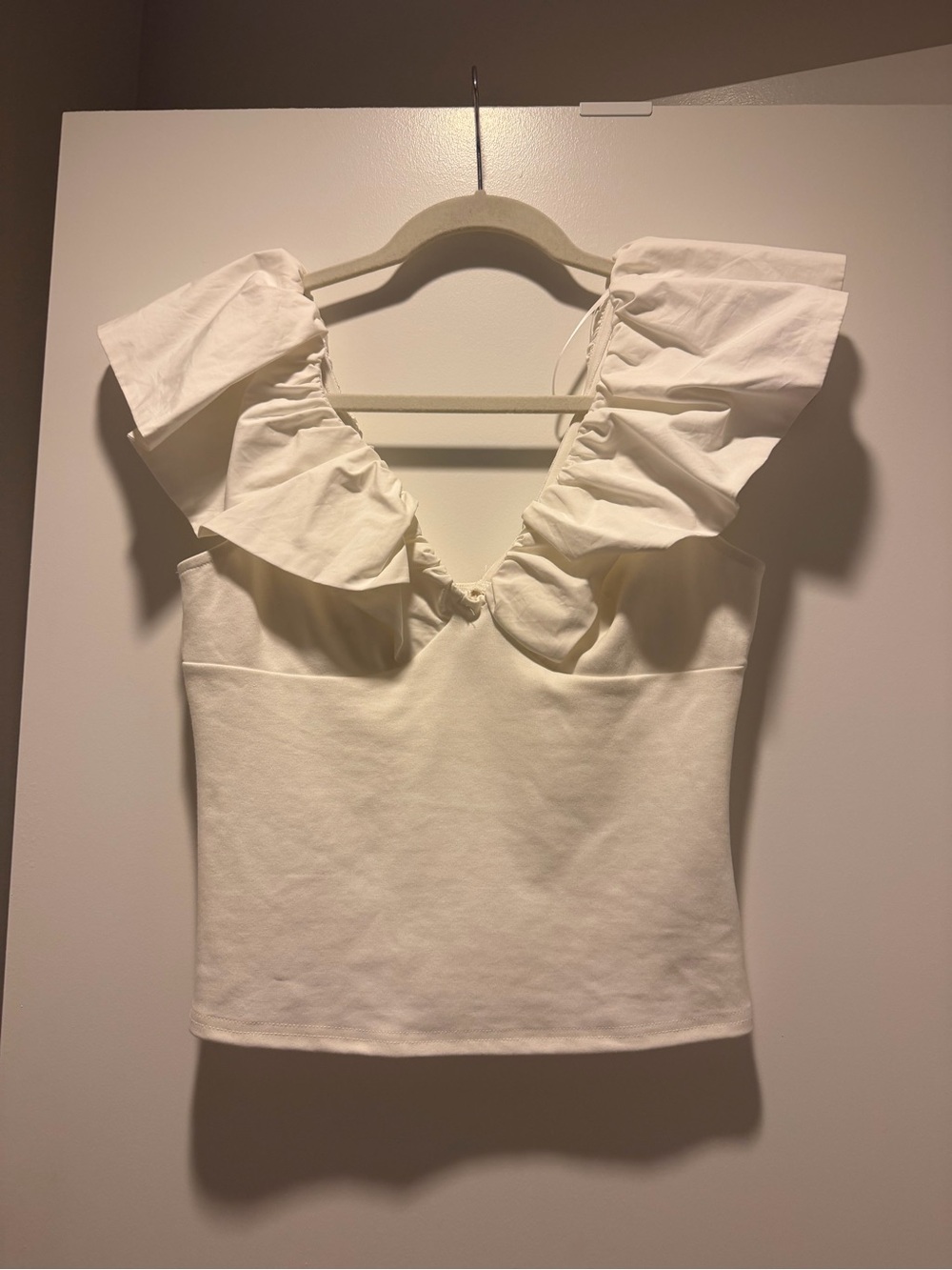 dolan White Ruffle V-Neck Tank Top.